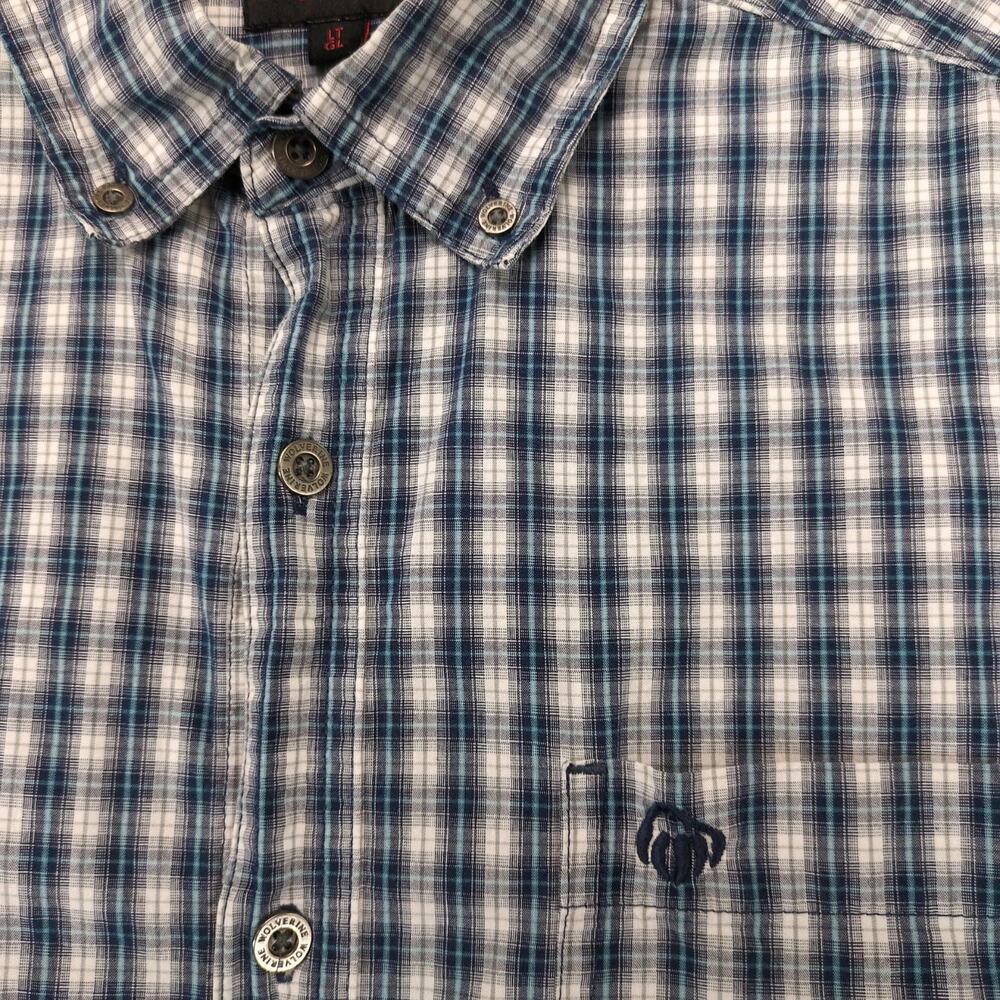 Wolverine Blue Plaid Cotton Button Down Shirt Men's L Tall Short Slv Gorpcore - Picture 8 of 10